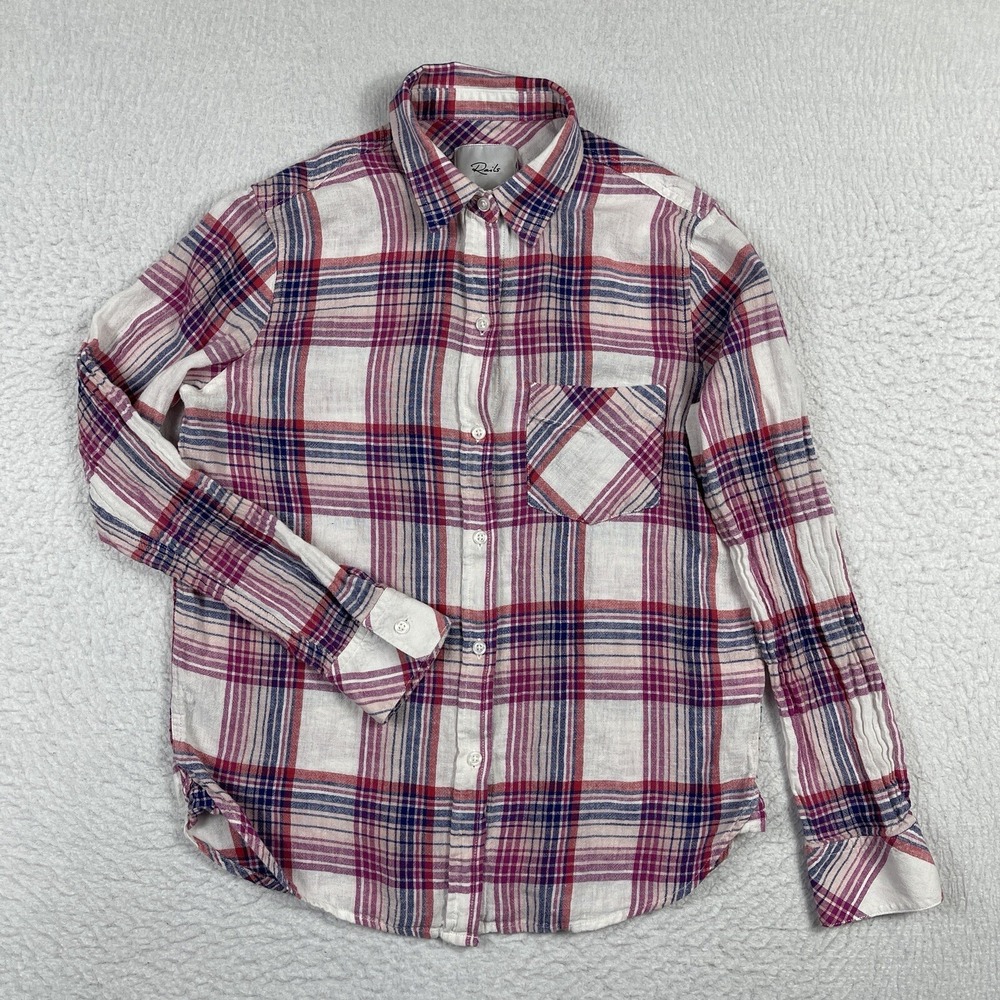Rails Shirt Womens XS White Peach Charli Linen Blend Ladies Casual Workwear